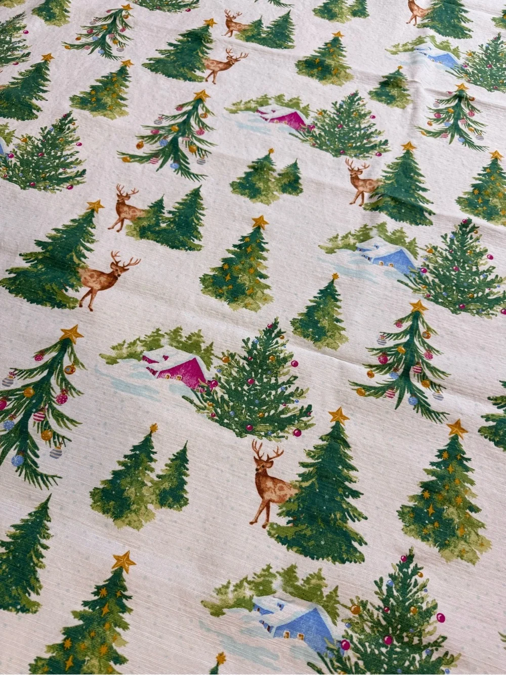 Twinkle Town Christmas Tree Deer Cabin Lodge Tablecloth